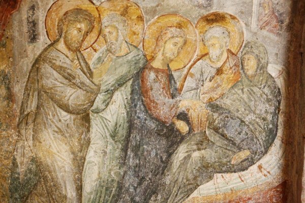 Il messia liberatore - Gesù cura la suocera di Pietro-affresco-bizantino-nella città-di-mistra